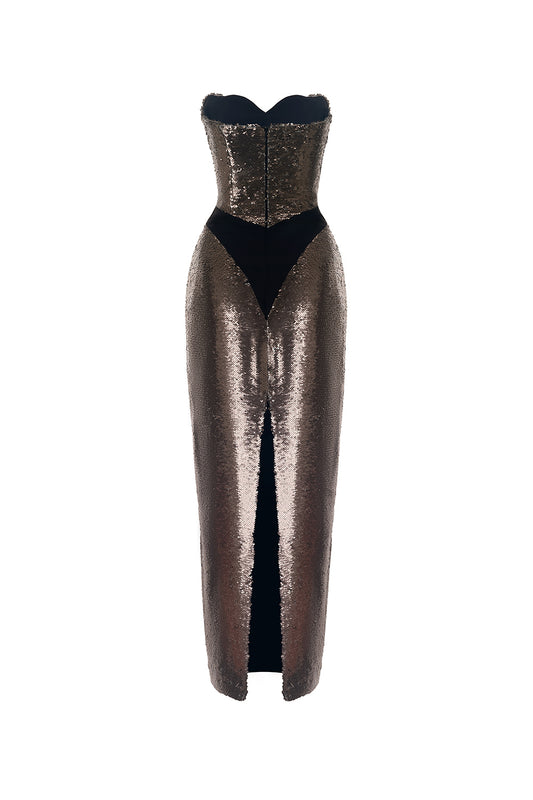 Vivenda Sheath Semi-Heart Neck Wool Cotton Midi Dress