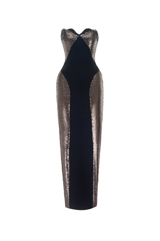 Vivenda Sheath Semi-Heart Neck Wool Cotton Midi Dress