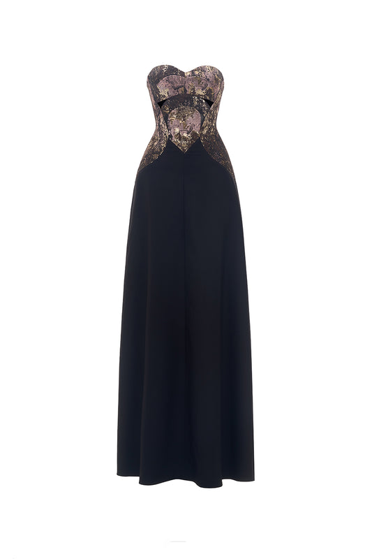 Jardin A-line Open Shoulder Wool Cotton Floor Length Dress