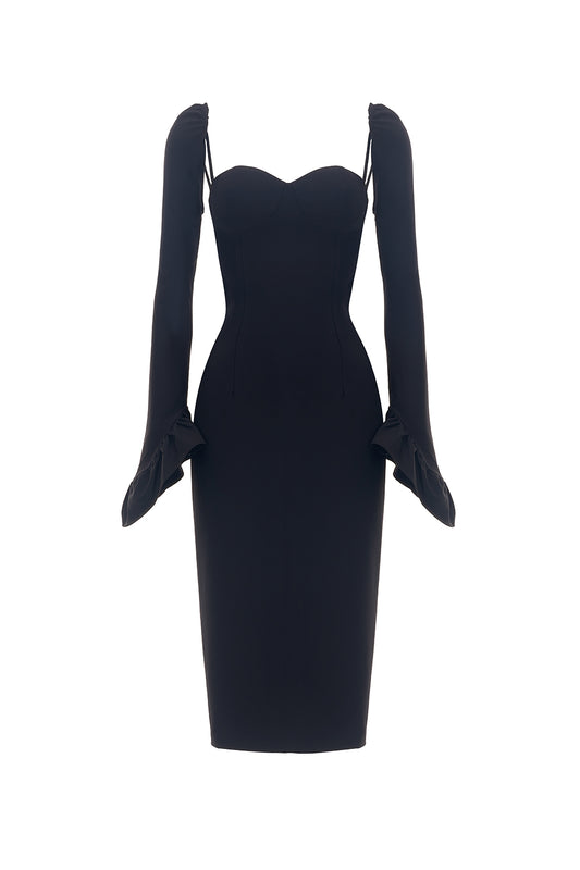 Golightly Sheath Semi-Heart Neck Wool Cotton Midi Dress