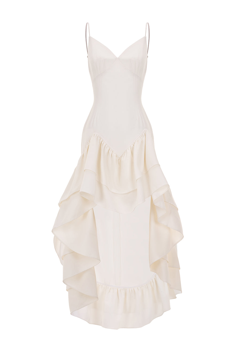 Women's Fey Drop Waist Ruffle Layer Wool Cotton High-low Dress 0/1/2/Customize White MEAN BLVD Women's Fey Drop Waist Ruffle Layer Wool Cotton High-low Dress 0/1/2/Customize White MEAN BLVD