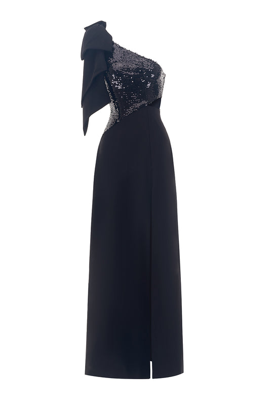 Porterville Slit One Shoulder Wool Cotton Floor Length Dress