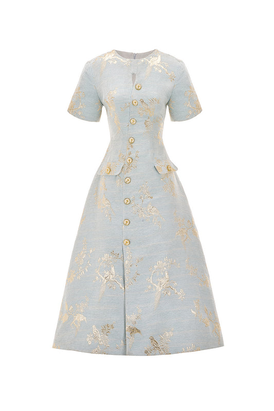 Bluemie A-line Round Neck Brocade Midi Dress