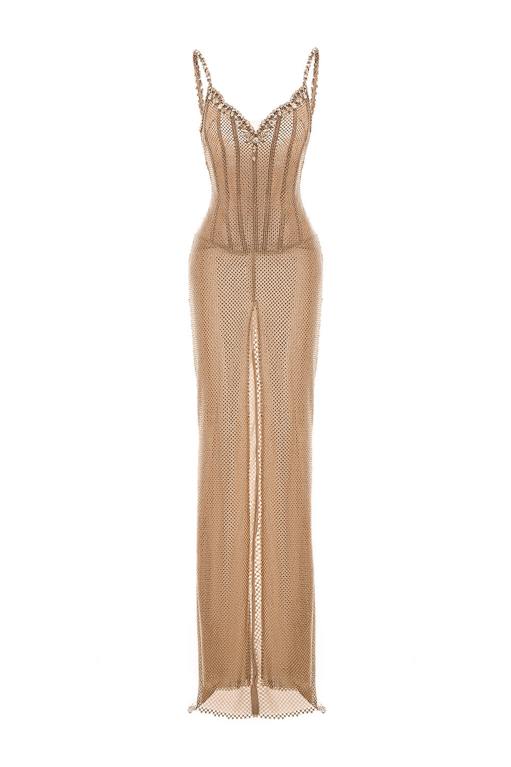 Women's Caroline Slit Stone Mesh Maxi Dress Customize Gold MEAN BLVD Women's Caroline Slit Stone Mesh Maxi Dress Customize Gold MEAN BLVD