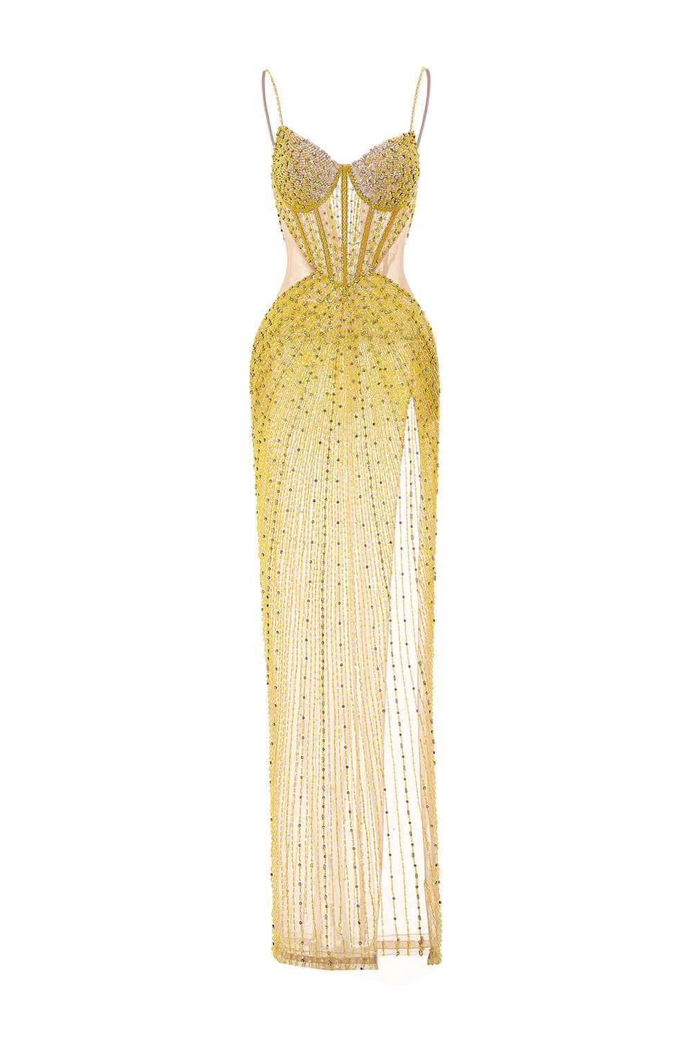 Women's Anika Slit Sweetheart Neck Mesh Maxi Dress Customize Yellow Mean Blvd Women's Anika Slit Sweetheart Neck Mesh Maxi Dress Customize Yellow Mean Blvd