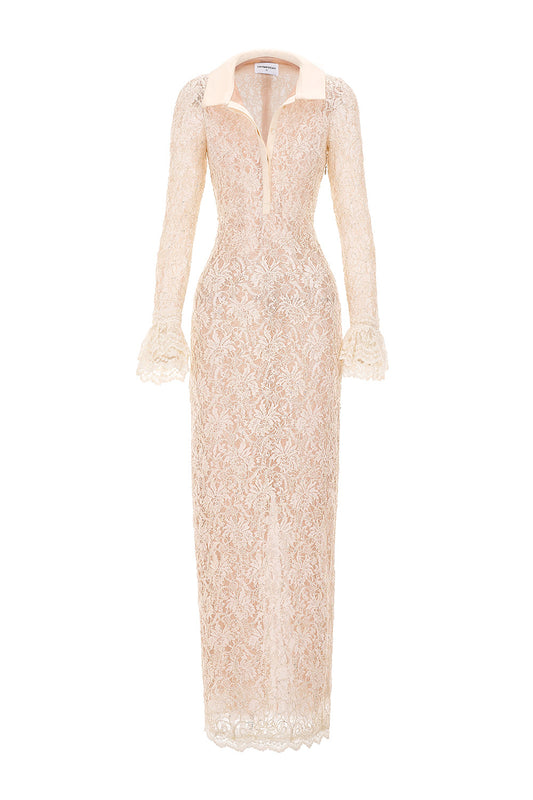 Callie Sheath Poet Sleeved Lace Maxi Dress