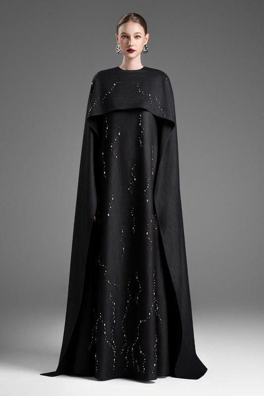 Giulia Cape Sleeve Rhinestone Maxi Dress - MEAN BLVD