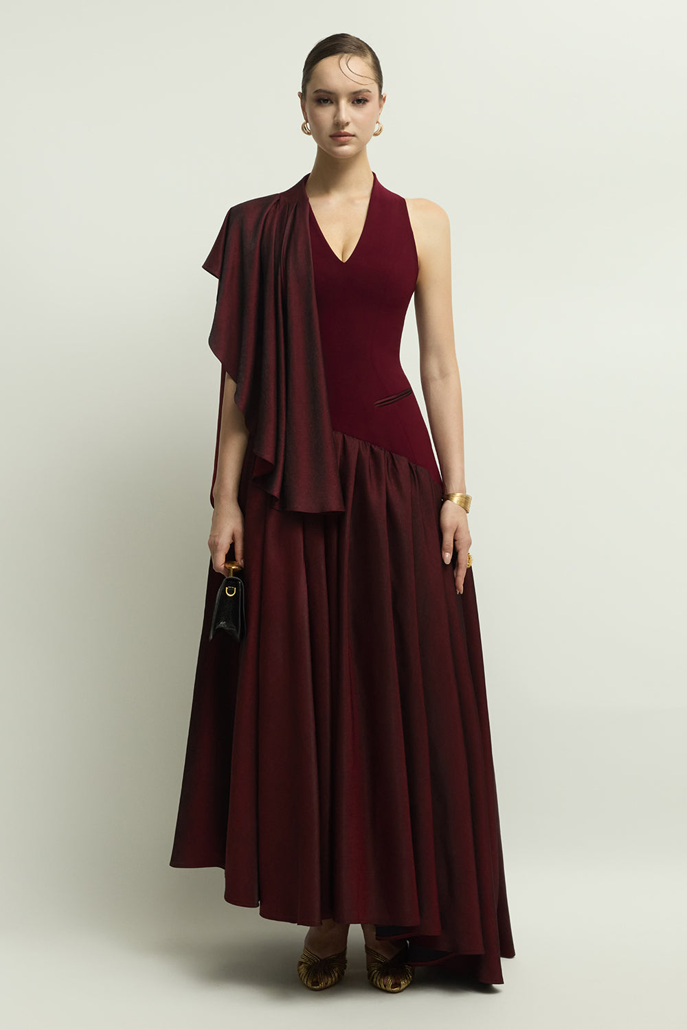 Women's Glastonbury Asymmetric Draped Maxi Dress S/M/L/XL/XXL/Customize  Burgundy MEAN BLVD