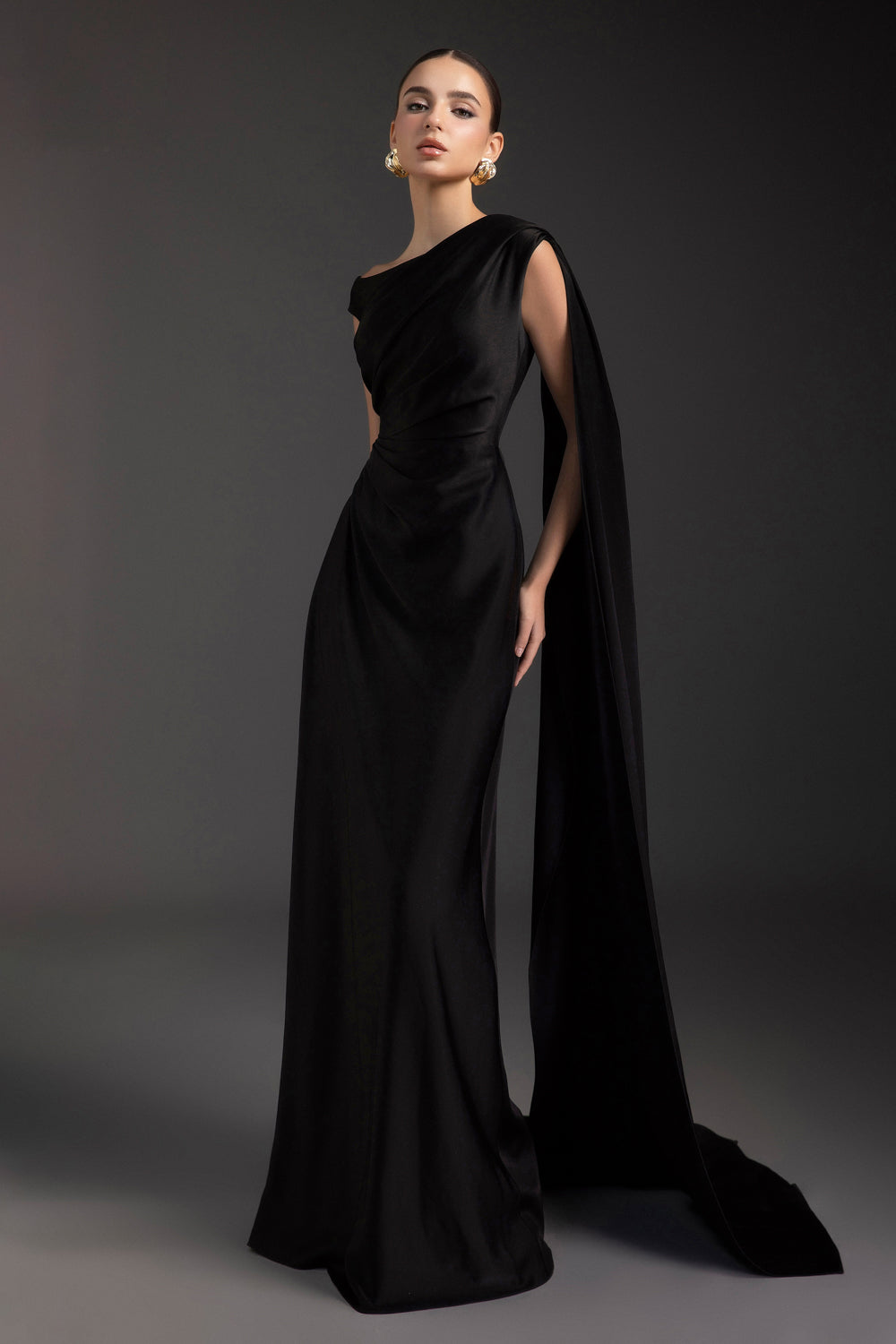 Women's Grecian Asymmetric Neck Draped Maxi Dress Customize Black MEAN BLVD Women's Grecian Asymmetric Neck Draped Maxi Dress Customize Black MEAN BLVD