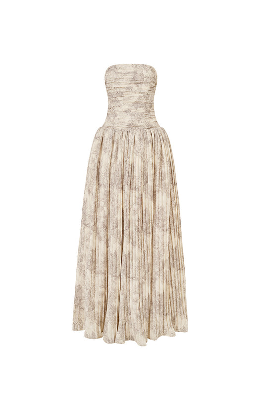 Cascade Gathered Open Shoulder Polyester Floor Length Dress