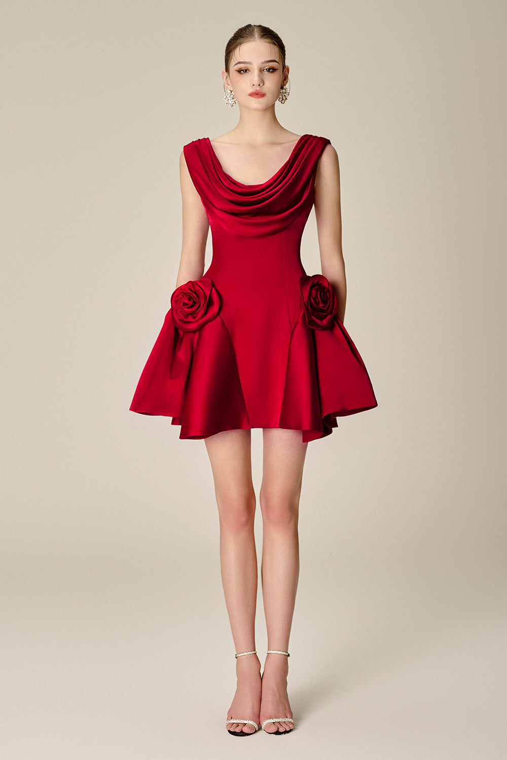 Women's Herslay Flared Cowl Neck Silk Mini Dress S/M/L/Customize Deep Red /White Cream MEAN BLVD Deep Red / M Women's Herslay Flared Cowl Neck Silk Mini Dress S/M/L/Customize Deep Red /White Cream MEAN BLVD Deep Red / M