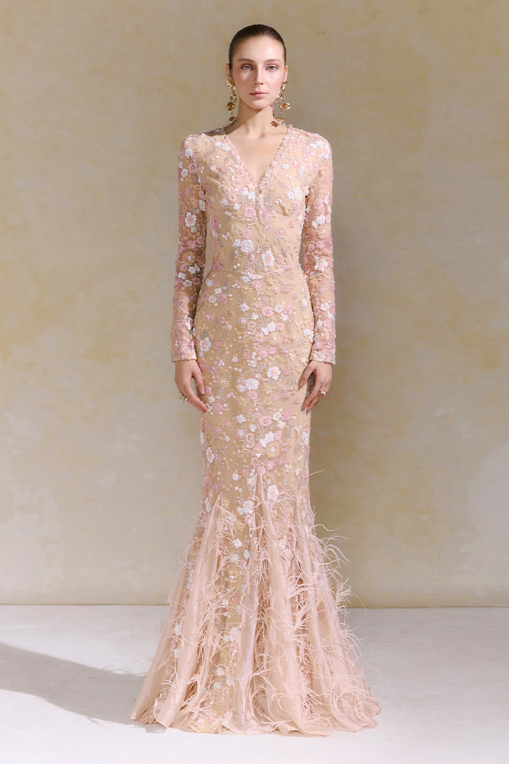 Women's Heli Embroidery Maxi Dress Peach Beige S/M/L/XL/XXL/Customize MEAN  BLVD