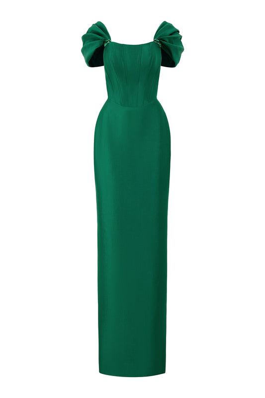 Elation Sheath Off-Shoulder Taffeta Floor Length Dress