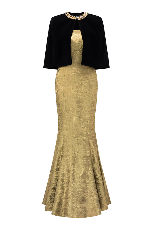 Vera Mermaid Cape Shoulder Silk Floor Length Set