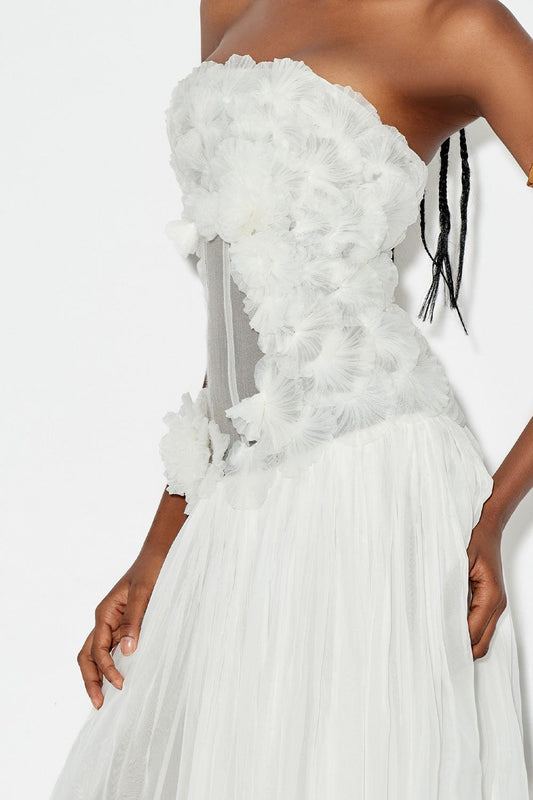 Lagerstroemia Strapless Gathered Chiffon Maxi Dress