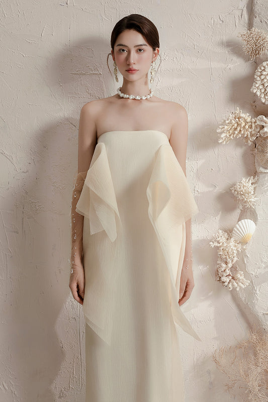 Jannie Straight Ruffle Layer Crinkle Organza Ankle Length Dress