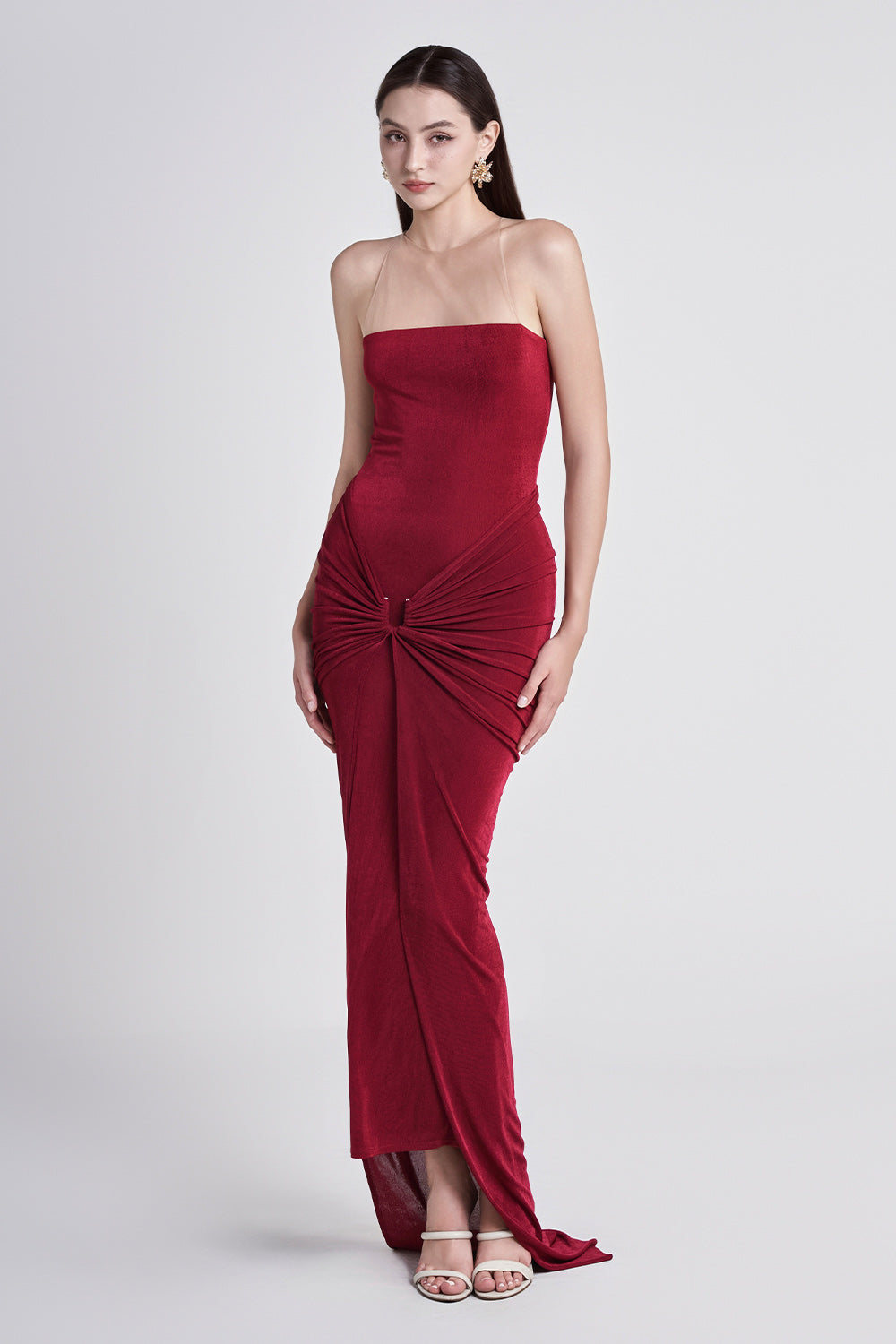 open lace back dress Women's Kissme Hourglass Illusion Neck Spandex Midi Dress  XS/S/M/L/XL/Customize Red MEAN BLVD