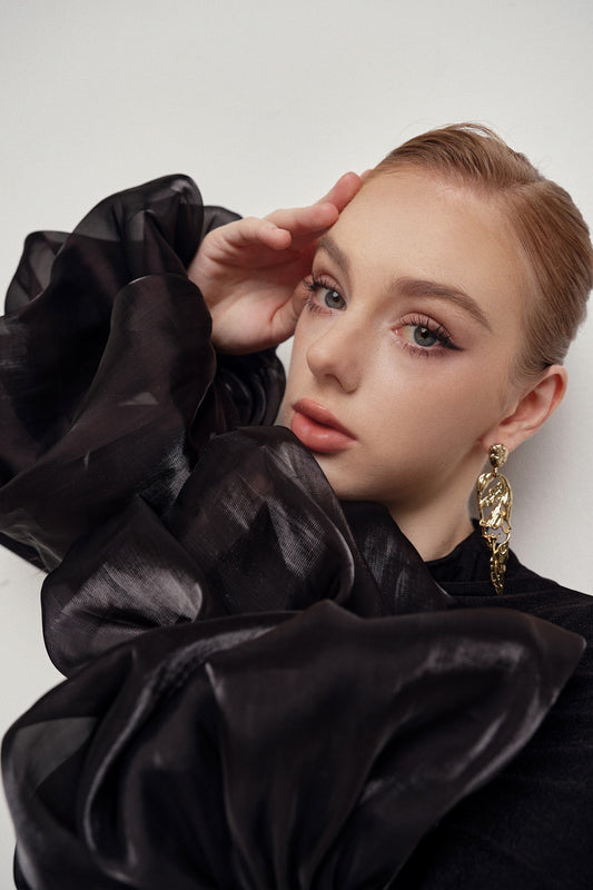 Hera Sheath Bubble Sleeved Double Knit Floor Length Dress