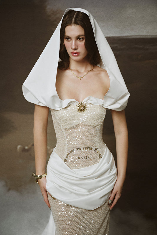 Farah Sheath Draped Sequin Ankle Length Dress