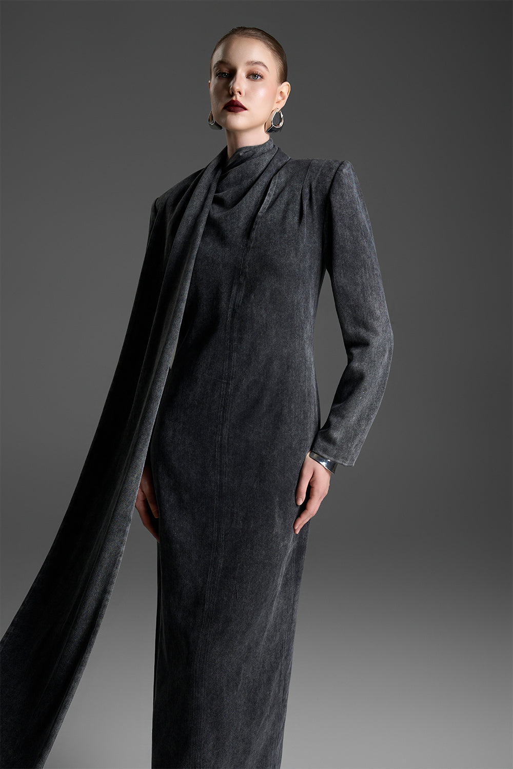 ines maxi dress Women's Inés Scarf Draped Maxi Dress XXS/XS/S/M/L/XL/XXL/Customize Granite  Gray MEAN BLVD