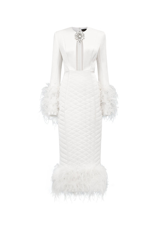 Crystal Sheath Fringed Taffeta Ankle Length Dress