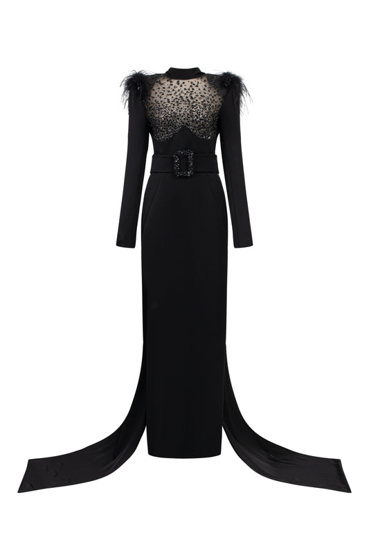 Midnight Sheath Symmetric Flap Taffeta Floor Length Dress