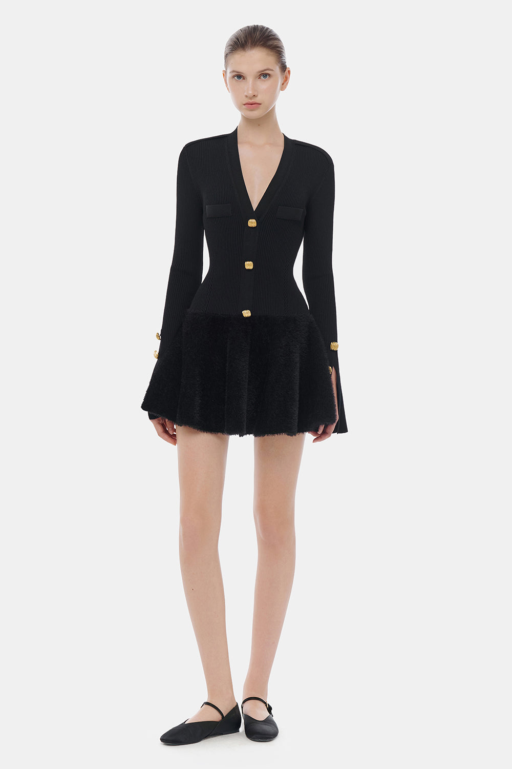 Women's Jacqueline V-Neck Button Mini Dress XS/S/M/L/XL Black MEAN BLVD