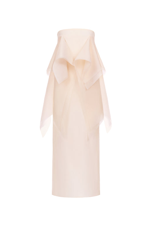 Jannie Straight Ruffle Layer Crinkle Organza Ankle Length Dress