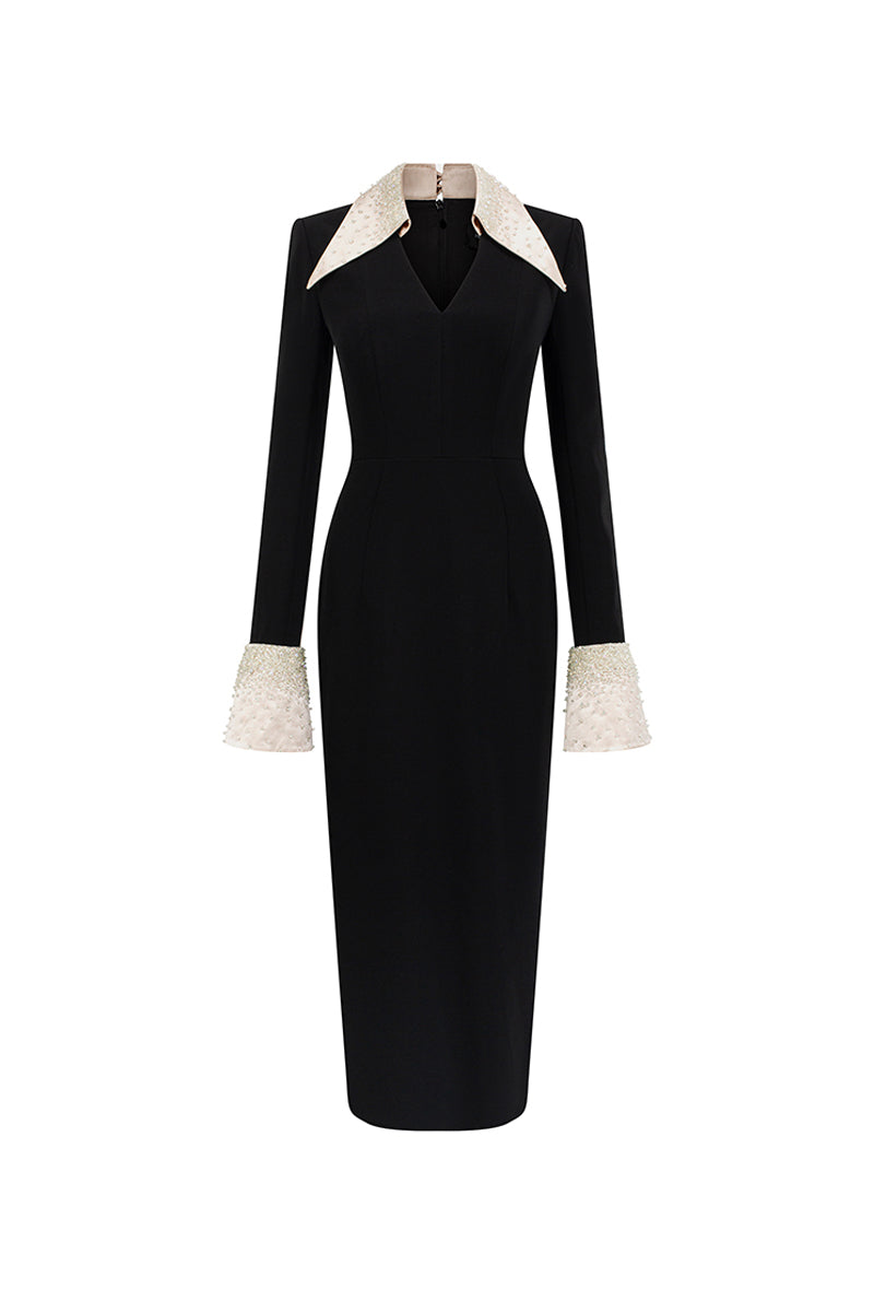 Women's Jaylene Pencil Crepe Midi Dress XS/S/M/L/XL/XXL/Customize Black & Light Beige/Black & Garden Green/Black & Fuchsia Pink/Black & Red MEAN BLVD Women's Jaylene Pencil Crepe Midi Dress XS/S/M/L/XL/XXL/Customize Black & Light Beige/Black & Garden Green/Black & Fuchsia Pink/Black & Red MEAN BLVD