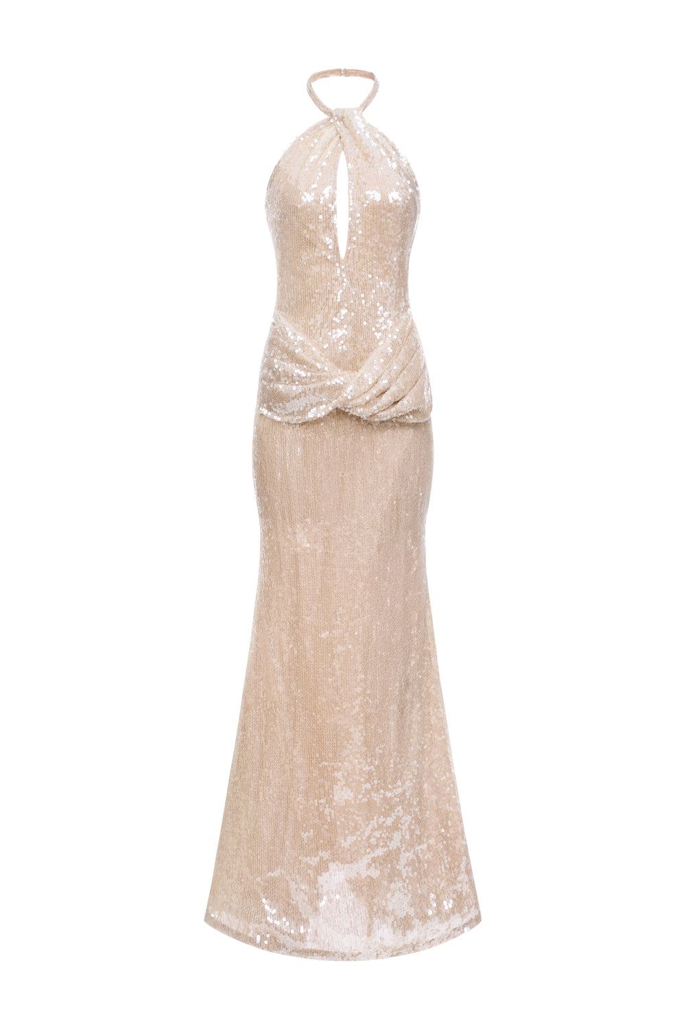 beige high neck dress Women's Jessie Bodycon Halter Neck Sequin Ankle Length Dress  XS/S/M/L/Customize Beige Champagne MEAN BLVD