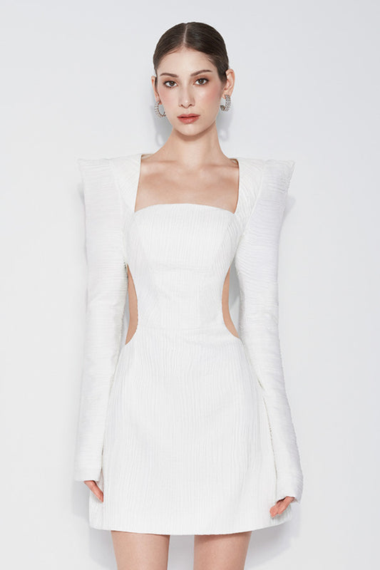 Jocelyn A-line Square Shoulder Chiffon Mini Dress