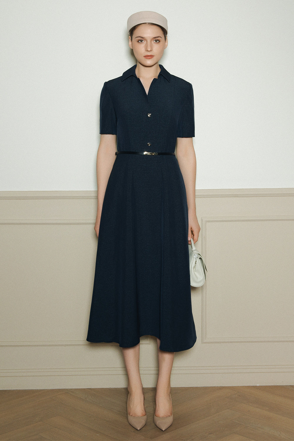 Women's Juliet Collared Button Midi Dress S/M/L/Customize Midnight Navy MEAN BLVD Women's Juliet Collared Button Midi Dress S/M/L/Customize Midnight Navy MEAN BLVD