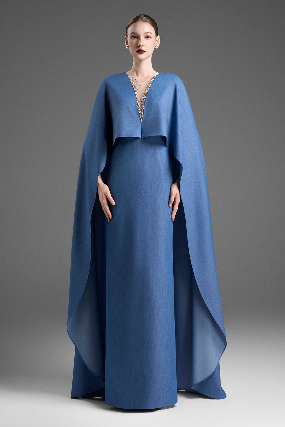 Women's Katarina Cape Sleeve Bead Maxi Dress XXS/XS/S/M/L/XL/XXL/Customize Blue Yonder MEAN BLVD Blue Yonder / L Women's Katarina Cape Sleeve Bead Maxi Dress XXS/XS/S/M/L/XL/XXL/Customize Blue Yonder MEAN BLVD Blue Yonder / L
