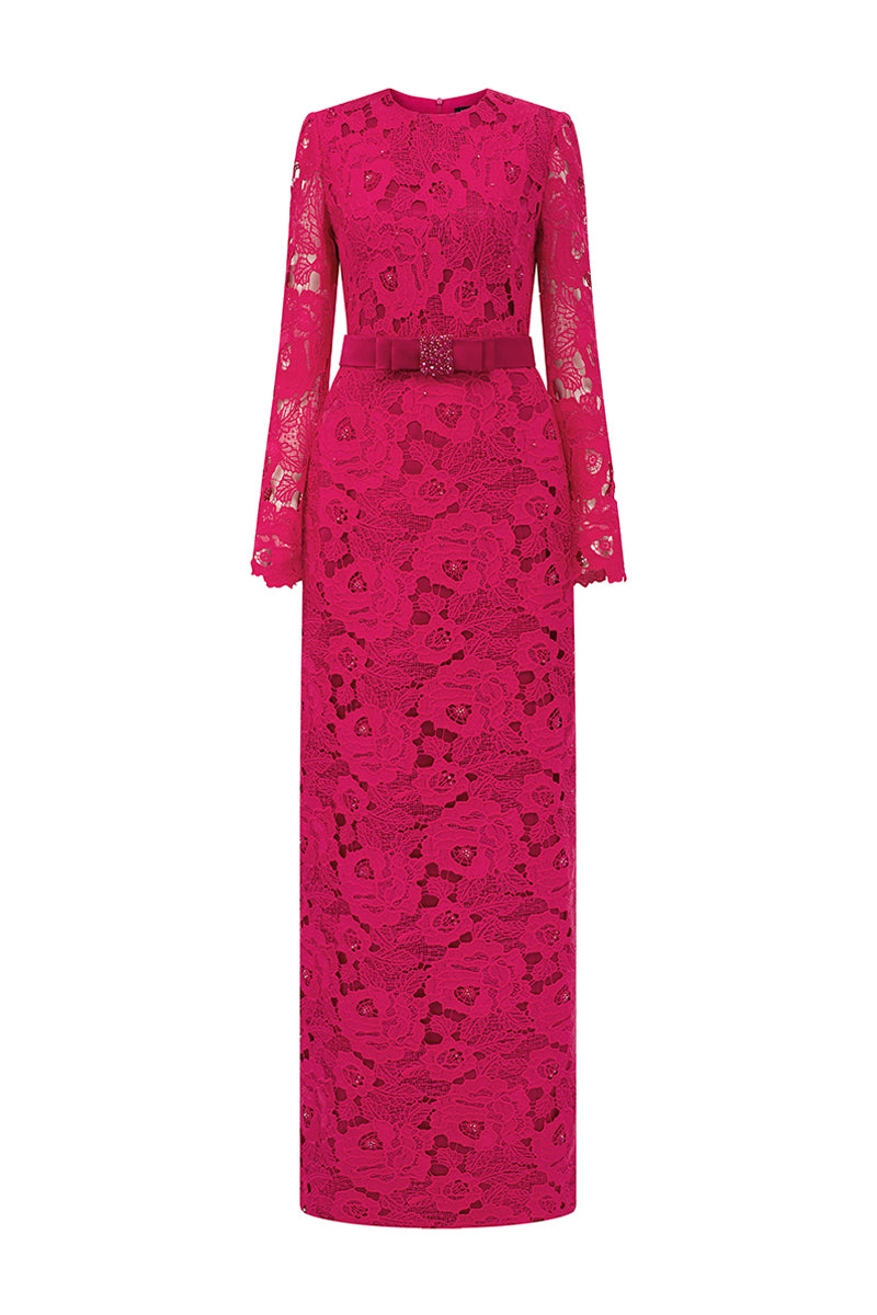 Women's Kennedi Long Sleeve Lace Maxi Dress XS/S/M/L/XL/XXL/Customize  Fuchsia Pink/Black/Fiery Red/Ivory/Mustard Yellow/Shell Pink/Green MEAN BLVD