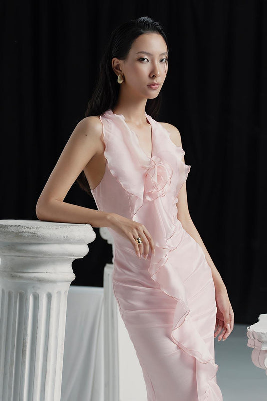 Primrose Sarong Back Zipper Silk Organza Ankle Length Dress