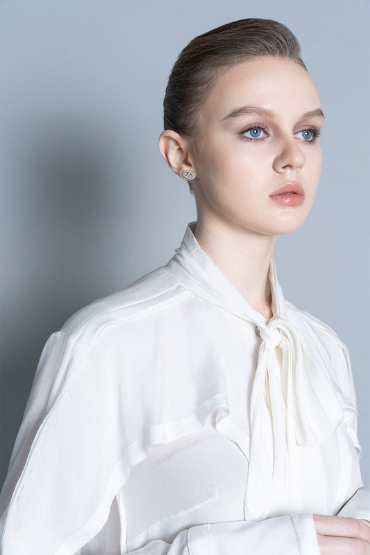 Santa Blouson Poet Sleeved Crepe De Chine Shirt