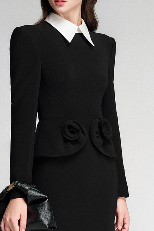 Sylvie Peplum Collared Neck Twill Calf Length Dress