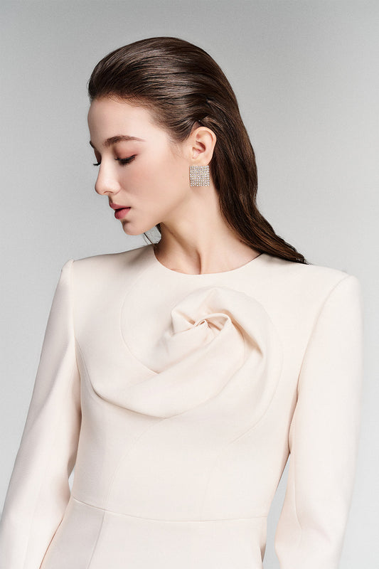 Dale Sheath Round Neck Twill Calf Length Dress