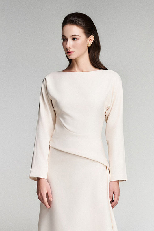 Adaline A-line Boat Neck Twill Midi Dress