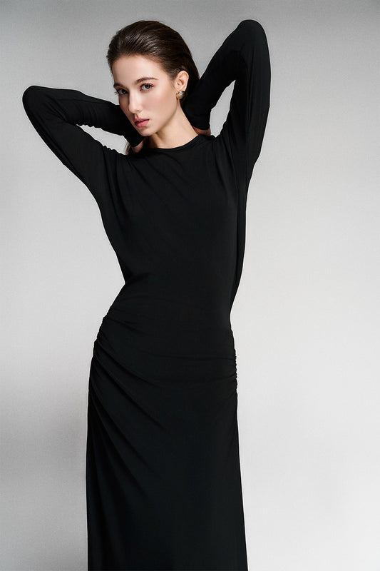 Twila Asymmetric Long Sleeved Rayon Maxi Dress