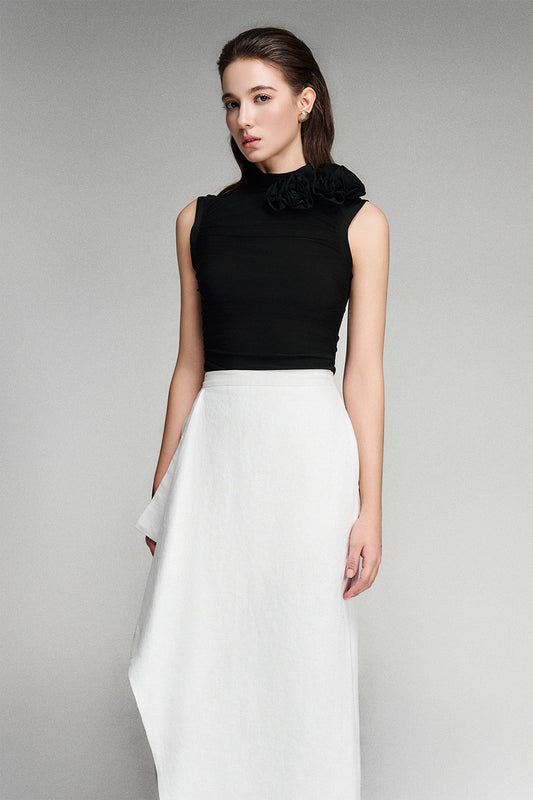 Toria Wrap Ruffled Linen Midi Skirt