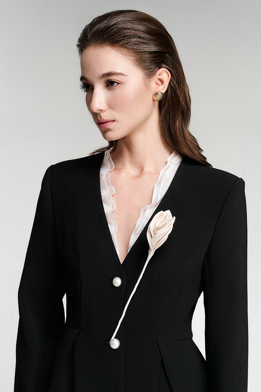 Edwina Peplum Ruffle Collar Twill Blazer