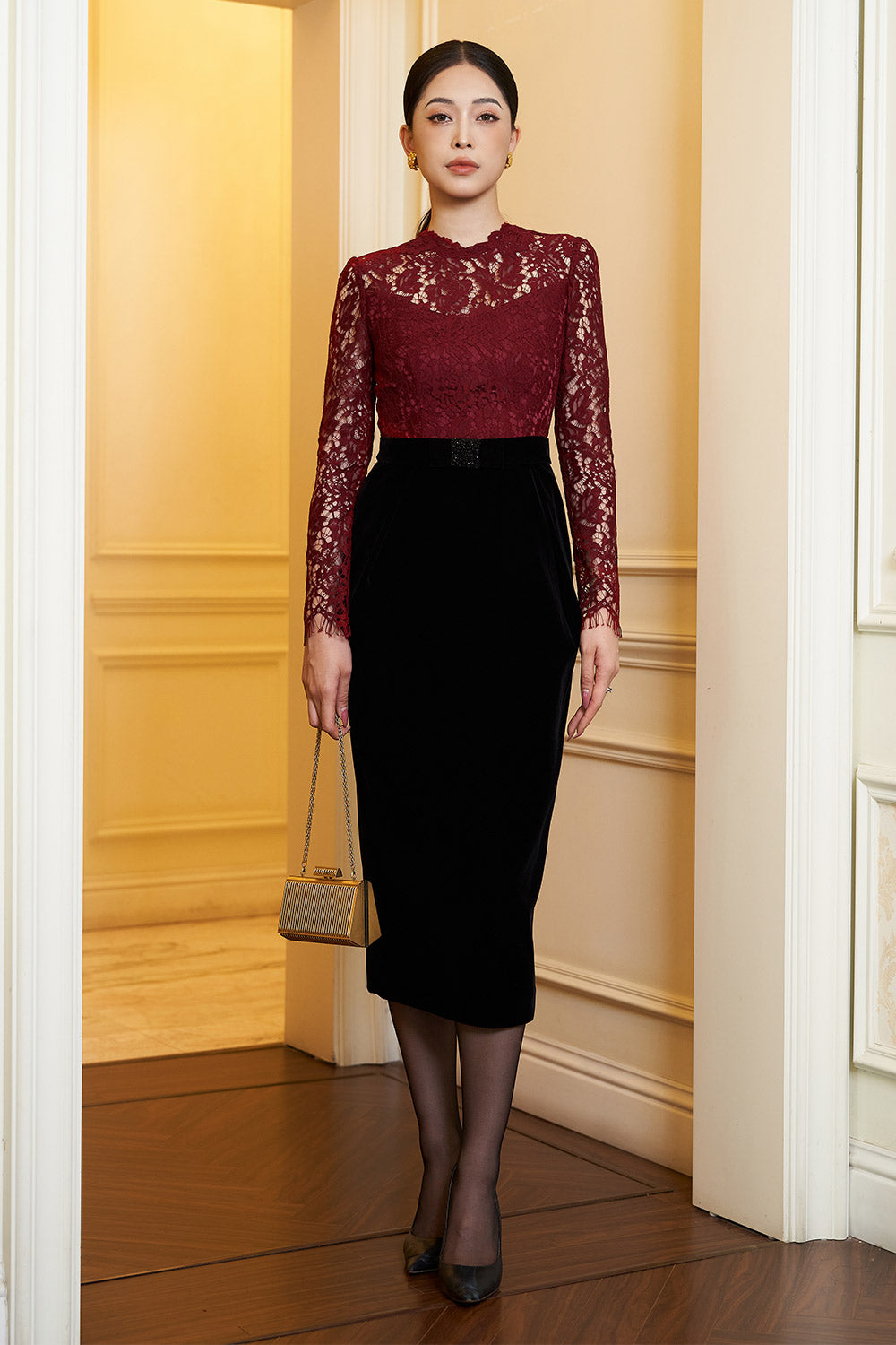 open lace back dress Red Lace Cape + dress