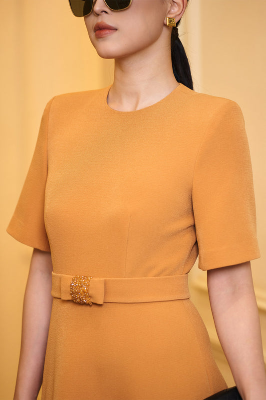 Noemi A-line Short Sleeved Scuba Calf Length Dress