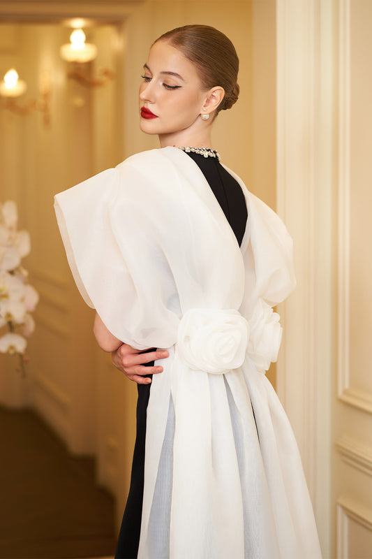 Astrid Sheath Puffy Sleeved Scuba Floor Length Dress