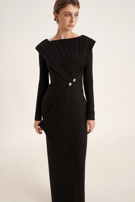 Salvia Sheath Back Slit Cotton Floor Length Dress