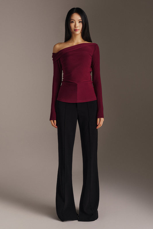 Ollie Bodycon Asymmetric Shoulder Rayon Top