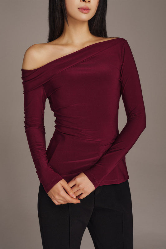 Ollie Bodycon Asymmetric Shoulder Rayon Top