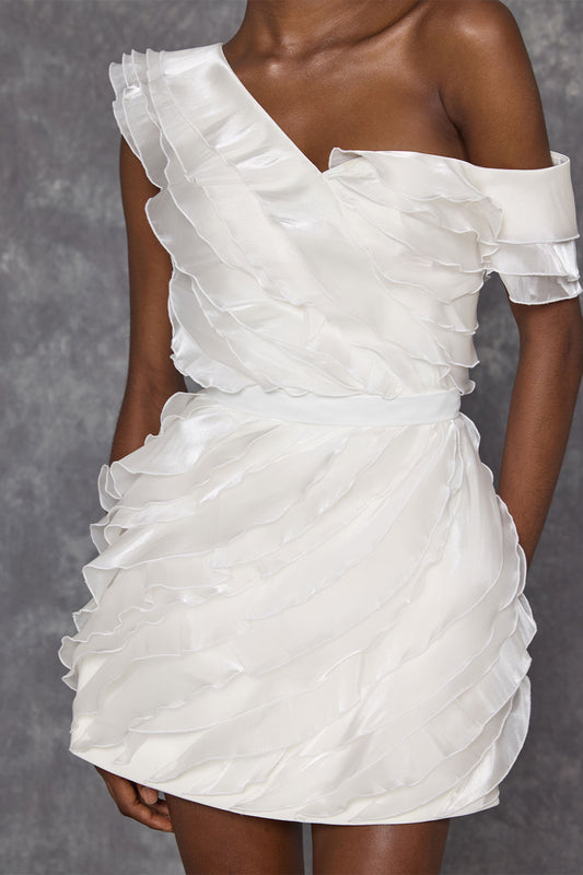 La’Calla A-line Asymmetric Neck Voile Mini Dress