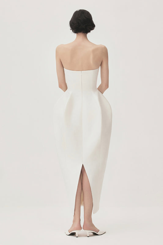 Ly Pegged Straight Across Neck Taffeta Midi Dress